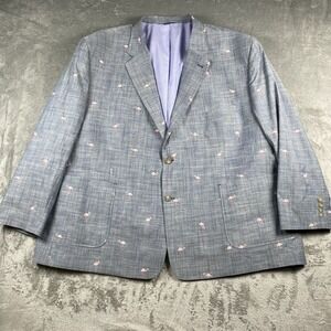 Oak Hill Blazer Mens 4XL 58/60 Blue Flamingo Cotton Stretch Sport Coat Jacket